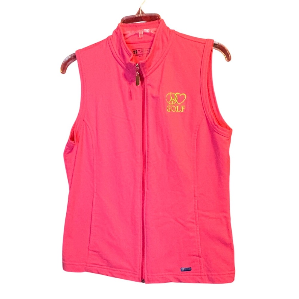 Bermuda Sands Womens Pink Storm Cotton Peace Love Golf Full Zip Vest Small